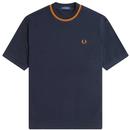 Fred Perry Pique Tipped Crew Neck T-shirt in Navy M7 R87