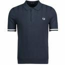 Fred Perry Tipping Textured Rib Knitted Polo Shirt in Shaded Navy