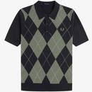 Fred Perry Men's Retro Argyle Knitted Polo Shirt in Black K1317 102 Main Photo