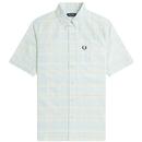 Fred Perry Button Down Tartan Shirt in Light Ice M7823 R30
