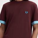 Fred Perry Retro Striped Cuff Oxblood Pique Tee