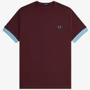Fred Perry Men's Mod Stripe Cuff Pique T-shirt in Oxblood M7707 597 Main Photo 