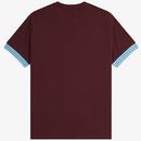 Fred Perry Retro Striped Cuff Oxblood Pique Tee