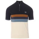 Fred Perry K3544 60s Mod Block Stripe Panel Knitted Cycling Top in Ecru