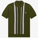 Fred Perry Retro Knitted Stripe Polo Shirt in Military Green