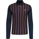 Fred Perry 60s Mod Stripe Panel Zip Neck Polo Shirt in Navy