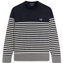 fred perry stripe turtleneck sweater navy