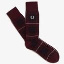 Fred Perry Men's Tartan Socks in Oxblood C8143 K22