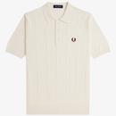 Fred Perry Mod Textured Cable Knit Polo Shirt in Ecru K1313 560 Main Photo