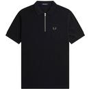 Fred Perry Jacquard Textured Zip Neck Polo Shirt in Black M6583 102