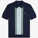 Fred Perry Textured Knitted Stripe Zip Neck Polo Shirt in Dark Airforce K1342 738 Main Photo