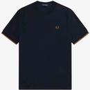 Fred Perry Retro Tipped Cuff Pique T-shirt in Navy M4654 R87