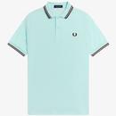 Fred Perry Retro Mod Twin Tipped Polo Shirt in Brighton Blue with Aubergine and Mahogany tipping