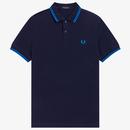 Fred Perry Retro Mod Twin Tipped Polo Shirt in Dark Carbon Blue with Kingfisher Blue