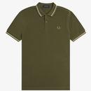 Fred Perry Men's Twin Tipped Polo in Hunting Green with Oyster and Lauren Wreath Green M3600 W92