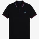 Fred Perry Twin Tipped Mod Polo Shirt in Black with Washed Red  and Soft Blue Tipping M3600 S05