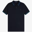 Fred Perry Men's Twin Tipped Polo in Navy with Ocean and Dark Carbon M3600 W86