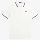 M3600 T60 Twin Tipped Pique Polo Shirt in Snow White/Burnt Red/Navy by Fred Perry