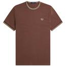 Fred Perry Twin Tipped T-shirt in Brick and Warm Grey M1588 U85
