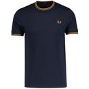 Fred Perry M1588 M68 Twin Tipped T-shirt in Navy and Dark Caramel