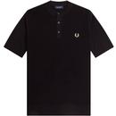 Fred Perry Waffle Stitch Henley Neck Top in Black K6509 102