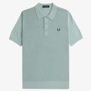 Fred Perry Waffle Stitch Knitted Polo Shirt in Silver Blue K8555 959