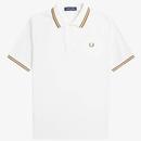 Fred Perry G3600 Women's Twin Tipped Polo Shirt in Snow White and Dark Caramel G3600 B34