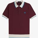 Fred Perry 60s Mod Contrast Tipped Knitted Polo Shirt in Oxblood K1315 597 Main Photo