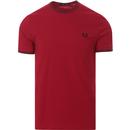 fred perry mens basic logo embroidery twin tipped crew neck tshirt blood red