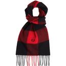 fred perry mens gingham lamb wool scarf snow red black