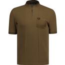 fred perry mens cord pocket zip neck polo tshirt shaded stone