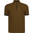 fred perry mens retro 60s mod zip funnel neck cycling top dark caramel