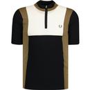 fred perry mens colour block knitted zip neck cycling top black stone