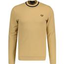 fred perry mens crew neck pique long sleeve top desert