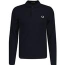fred perry mens plain long sleeve pique polo top navy