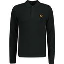 fred perry mens plain coloured long sleeve pique polo top night green