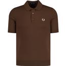 fred perry mens mod merino blend classic knitted plain coloured polo tshirt whiskey brown