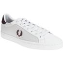 fred perry womens lawn leather mesh trainers white aubergine