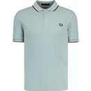 fred perry mens mod twin tipped classic pique polo tshirt silver blue