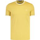 fred perry mens mod twin tipped crew neck tshirt honeycomb yellow