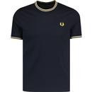 fred perry mens mod tipped plain coloured jersey tshirt navy