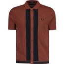 fred perry mens panel button through pique polo tshirt whisky brown black
