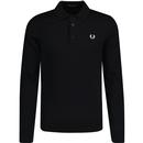 fred perry mens classic plain coloured knitted long sleeve polo top black