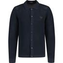 fred perry mens pointelle knit retro button through cardigan navy