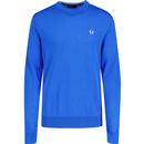 fred perry mens retro plain coloured knitted crew neck jumper blue