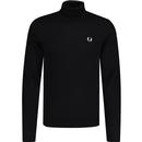 fred perry mens plain coloured fitted roll neck jumper black