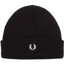 FRED PERRY Retro Knit Roll Up Beanie Hat (Black)