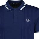 Fred Perry Textured Seersucker Panel Polo In French Navy