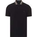 fred perry mens striped collar pique polo tshirt navy