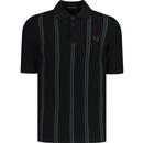 fred perry mens honeycomb pique striped polo tshirt black